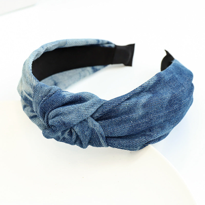 Wholesale Denim Middle Knot Fabric Headband